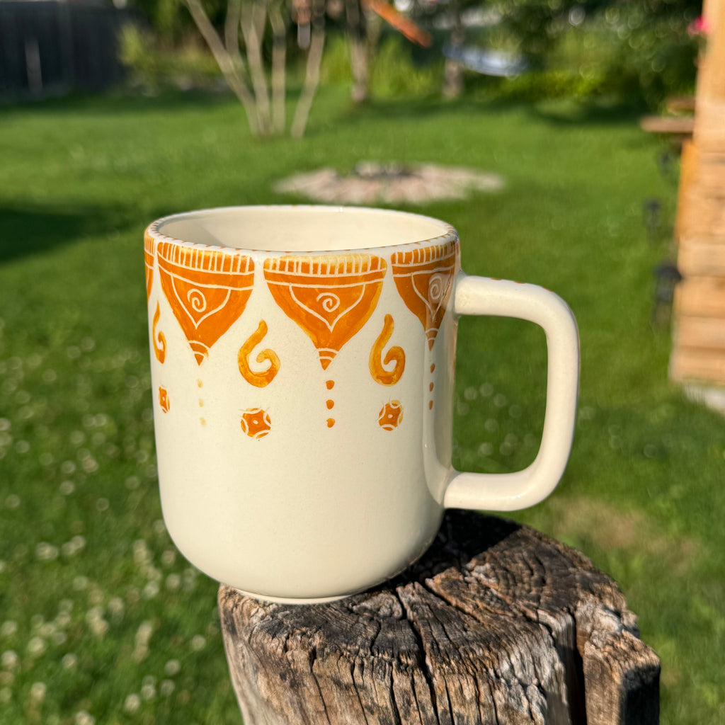 Handmade Ceramic Mug – Orange Mandala