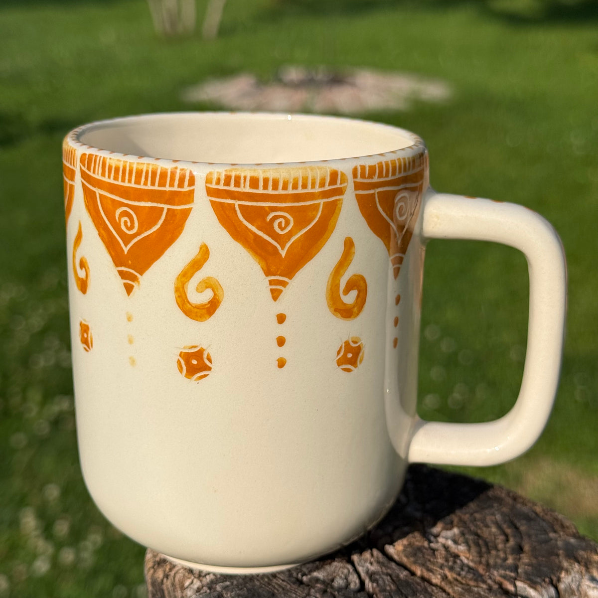 Handmade Ceramic Mug – Orange Mandala